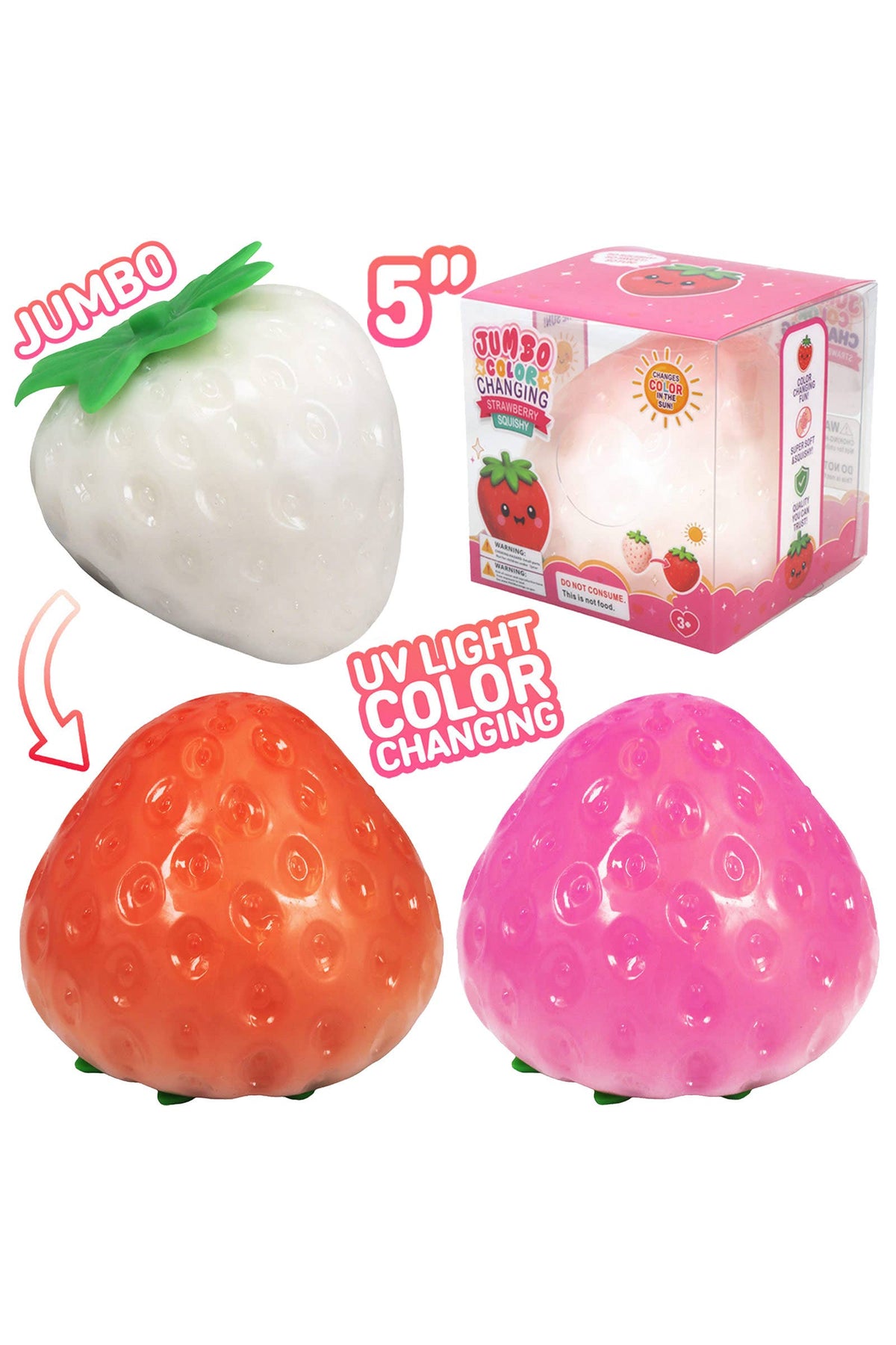 Randomly Selected - JUMBO Strawberry UV Light Changing Slime Filled Squishy