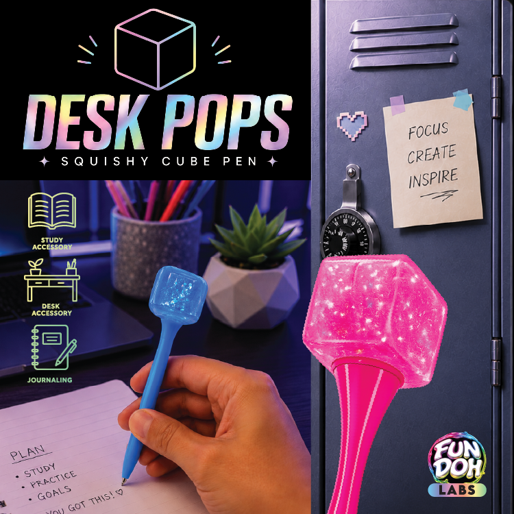 Fun Doh Desk Pops Squishy Cube Pen Assortment (Randomly Selected)